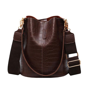 TTOU Fashion Alligator Shoulder Bag For Women's Large capacity PU Leather Hand Bag Student Ladies Retro Bags Bucket Handbag