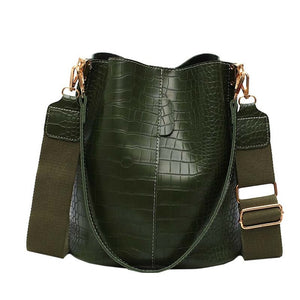 TTOU Fashion Alligator Shoulder Bag For Women's Large capacity PU Leather Hand Bag Student Ladies Retro Bags Bucket Handbag