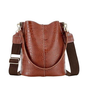 TTOU Fashion Alligator Shoulder Bag For Women's Large capacity PU Leather Hand Bag Student Ladies Retro Bags Bucket Handbag