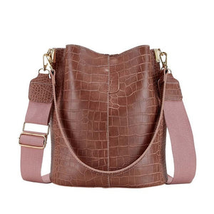 TTOU Fashion Alligator Shoulder Bag For Women's Large capacity PU Leather Hand Bag Student Ladies Retro Bags Bucket Handbag