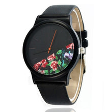 Load image into Gallery viewer, Women Fashion Matte black Half Floral Pointer Pin-Buckle Round Dial Quartz Watch Casual 3.8cm/1.5inch