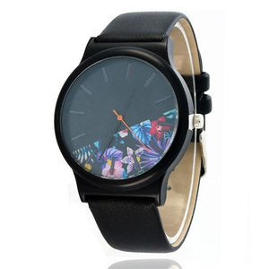 Women Fashion Matte black Half Floral Pointer Pin-Buckle Round Dial Quartz Watch Casual 3.8cm/1.5inch