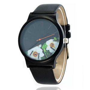 Women Fashion Matte black Half Floral Pointer Pin-Buckle Round Dial Quartz Watch Casual 3.8cm/1.5inch