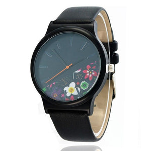 Women Fashion Matte black Half Floral Pointer Pin-Buckle Round Dial Quartz Watch Casual 3.8cm/1.5inch